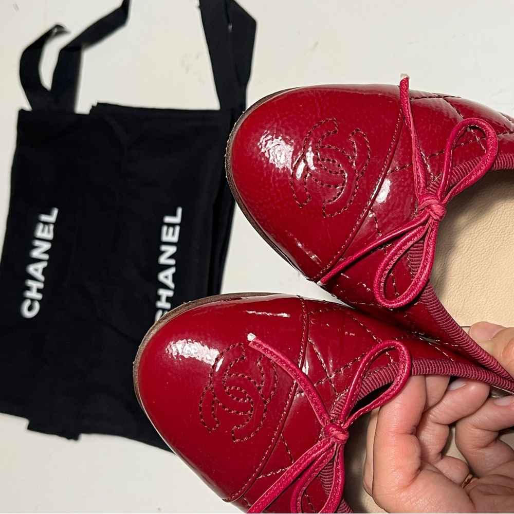 Chanel Burgundy Women's Ballet Flats - Picture 12 of 12